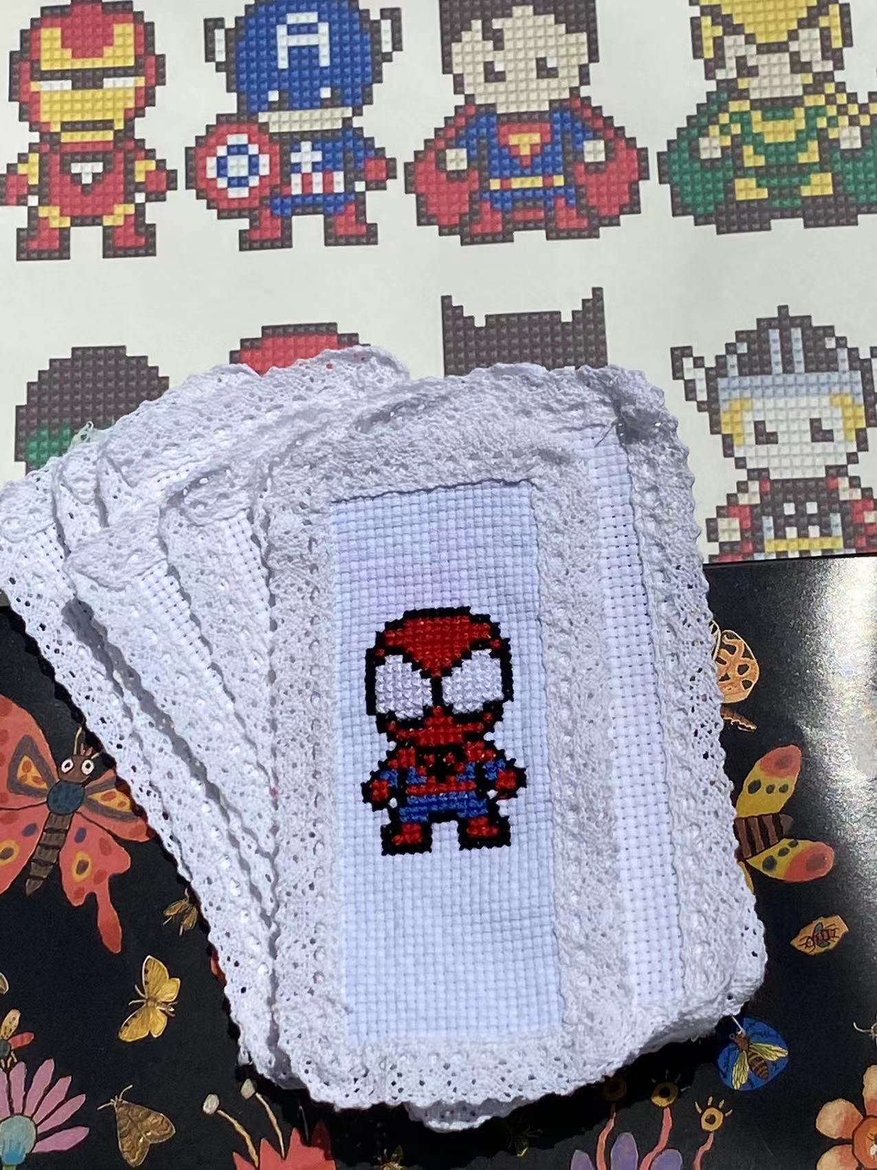 8pcs 11ct spiderman superman cross stitch kit bookmark for beginners